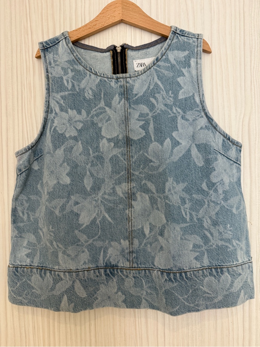 ZARA Light Blue Floral Denim Vest 13-14yrs